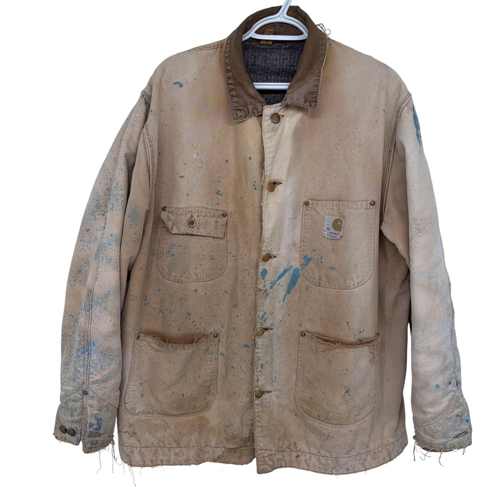 Vintage 80s Carhartt Barn Jacket‎ 46L Men's Chore Distressed Thrashed Union Made